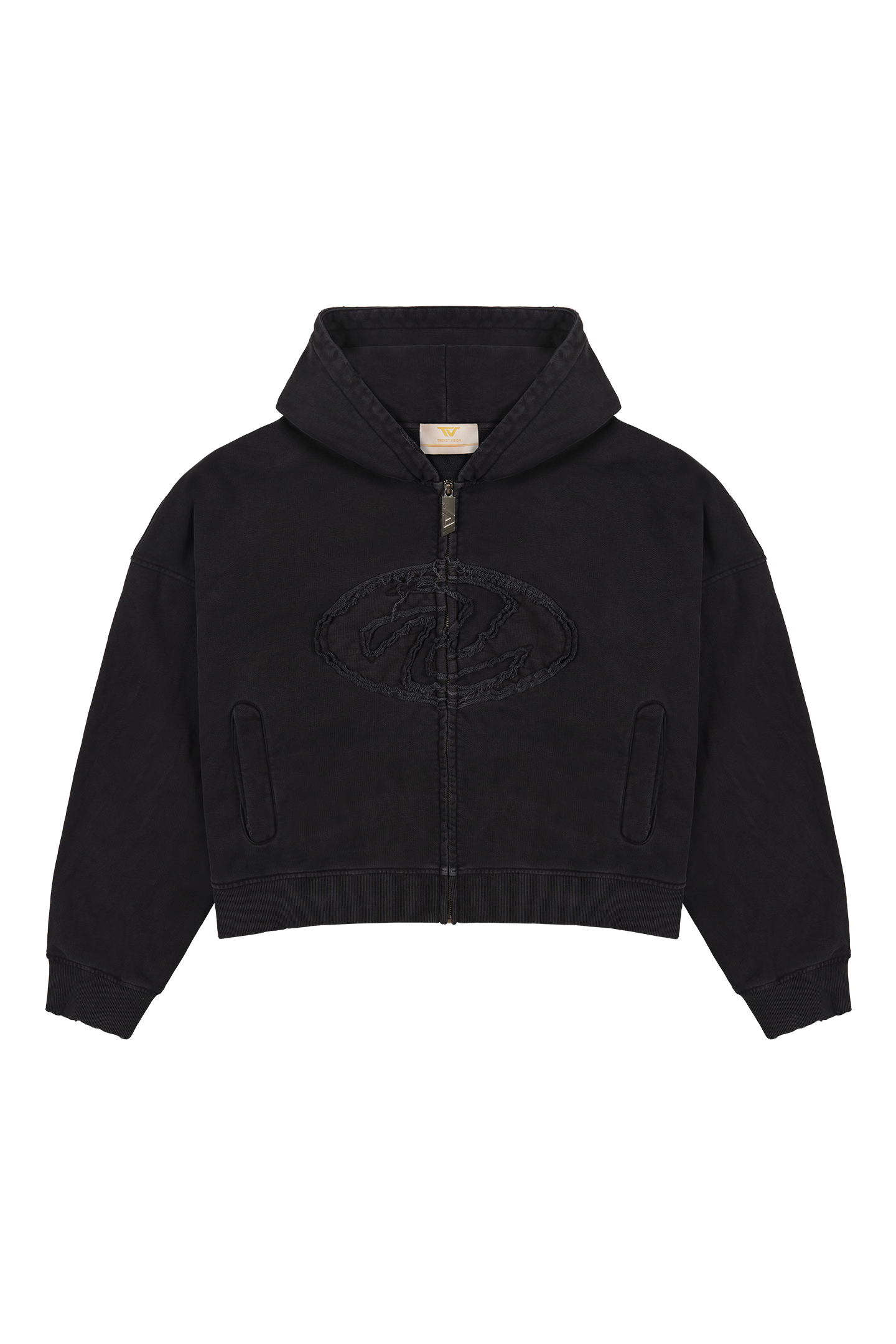 Black Patched Logo Zip Hoodie