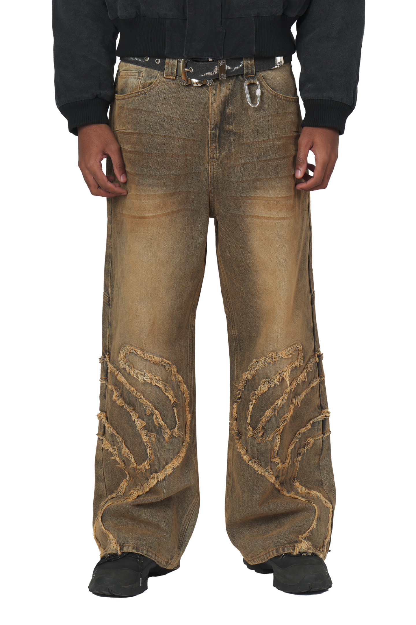 Rust Brown Patched Denim Jeans