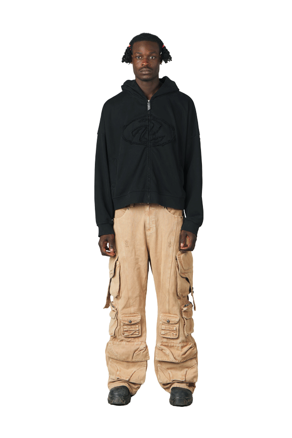 Black Patched Logo Zip Hoodie