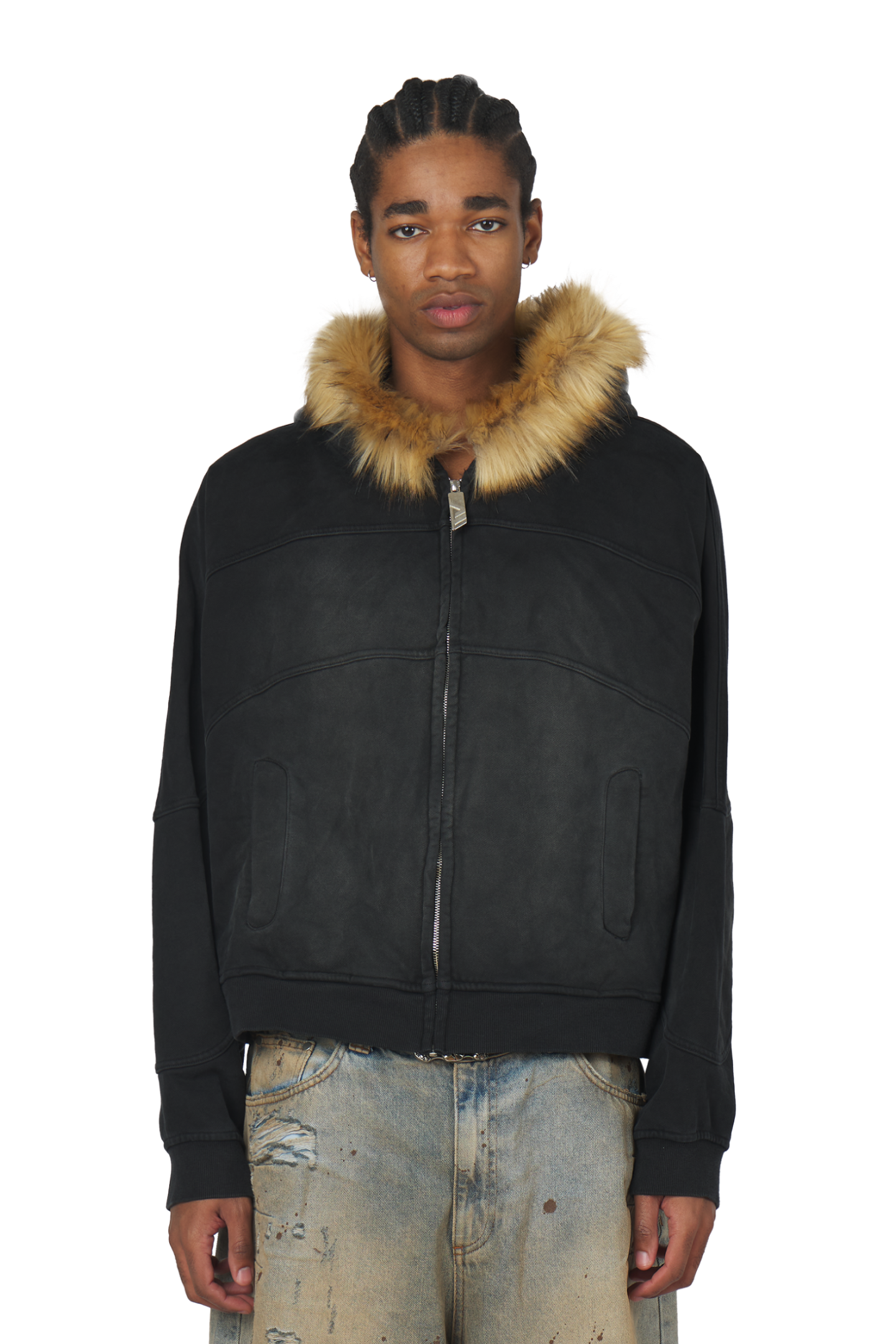 Black Fur Zip-Hoodie