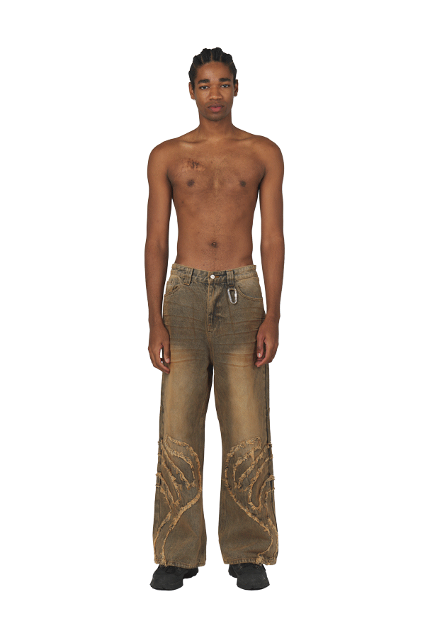 Rust Brown Patched Denim Jeans