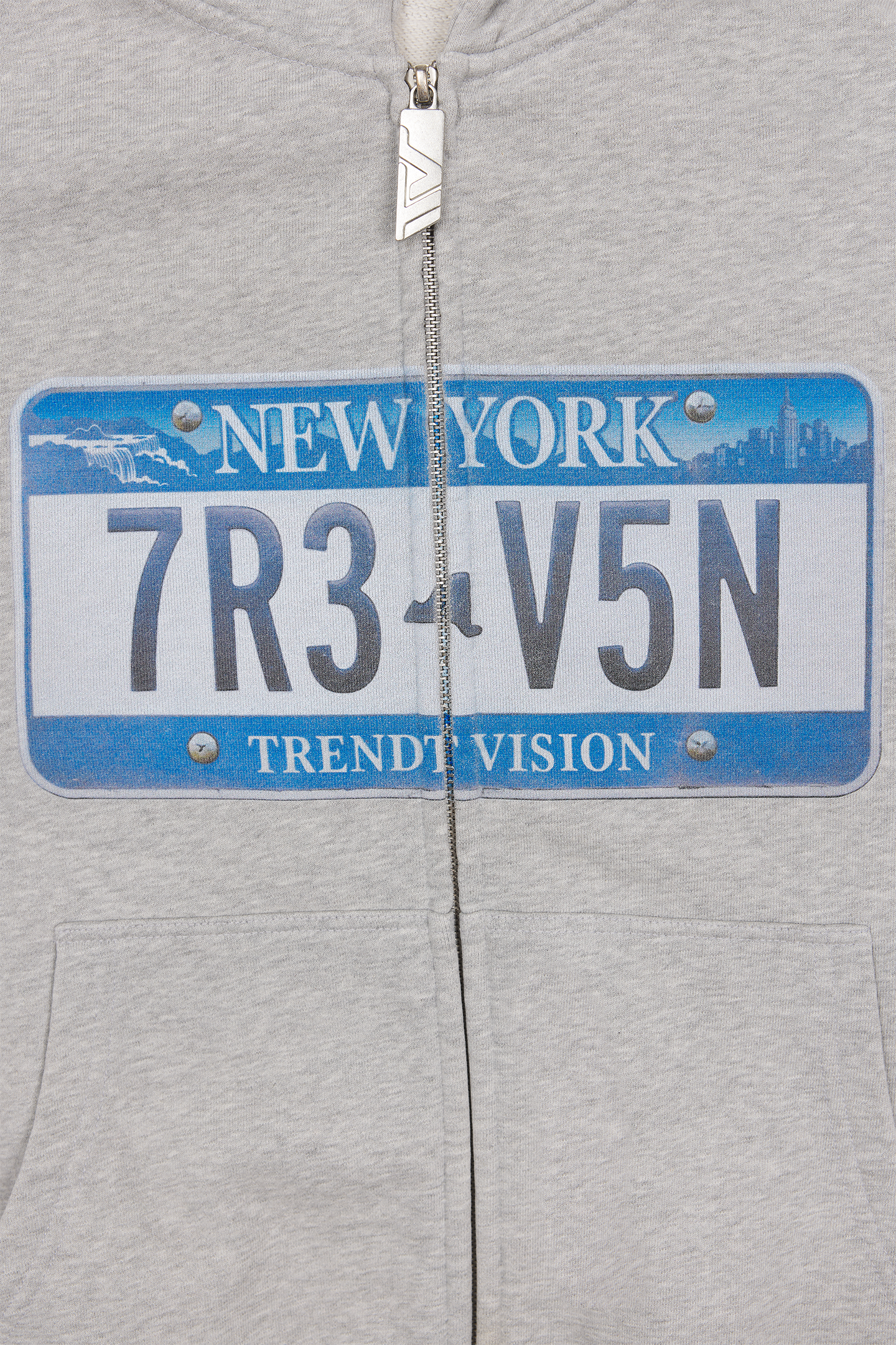 License Plate Zip Hoodie Grey Melange