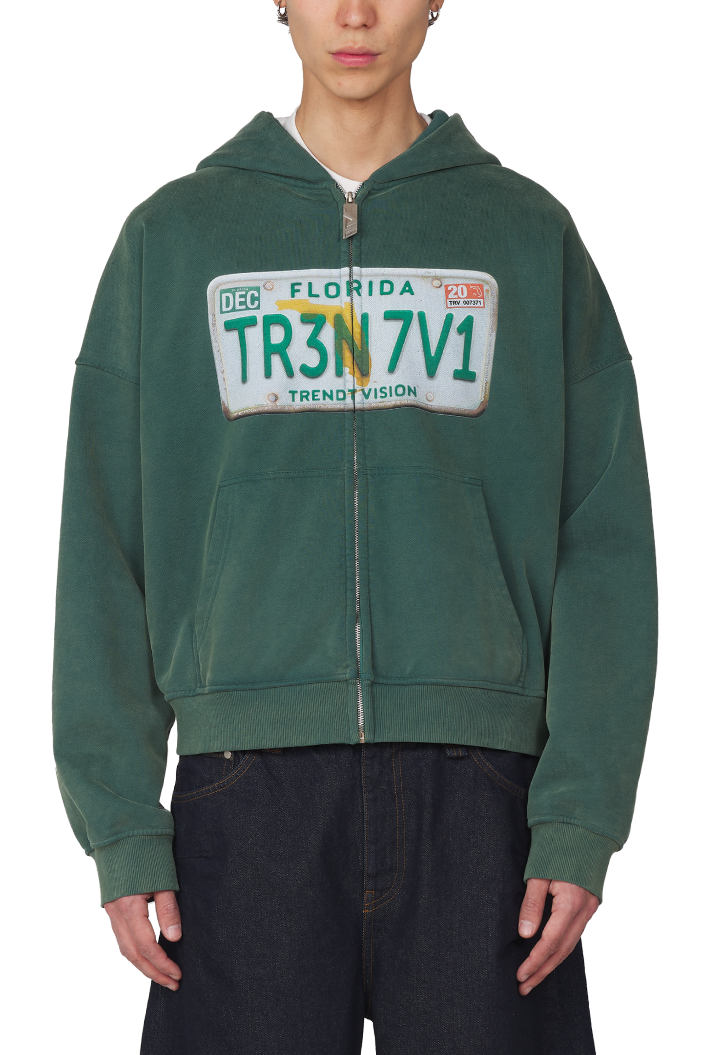 License Plate Zip Hoodie Forest Green