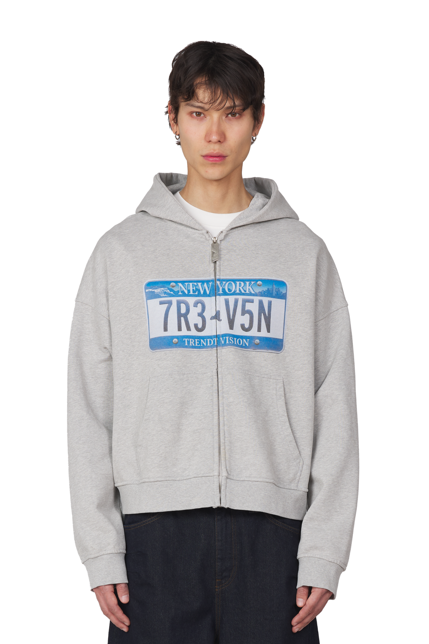 License Plate Zip Hoodie Grey Melange