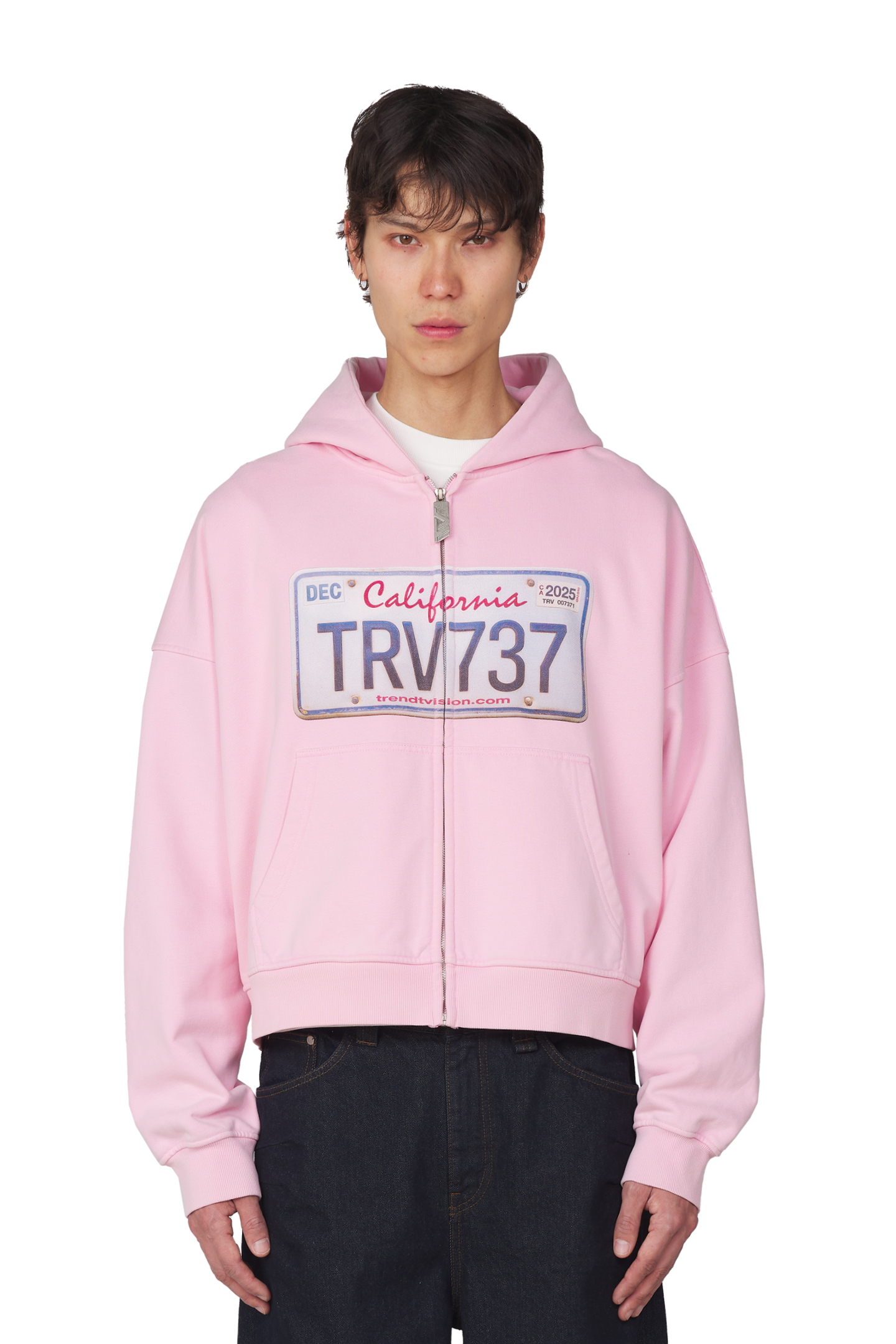 License Plate Zip Hoodie Pink