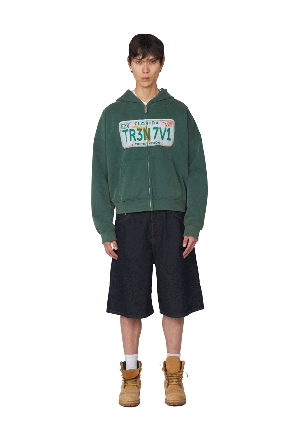 License Plate Zip Hoodie Forest Green