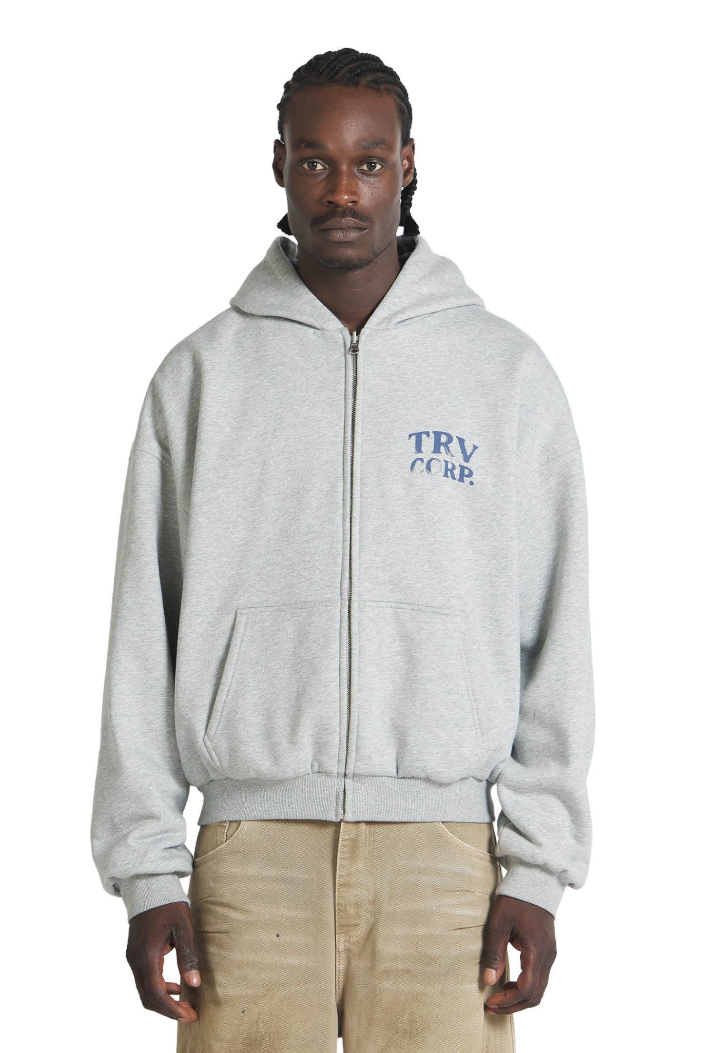 Reversible Flannel Zip-Hoodie Grey Blue