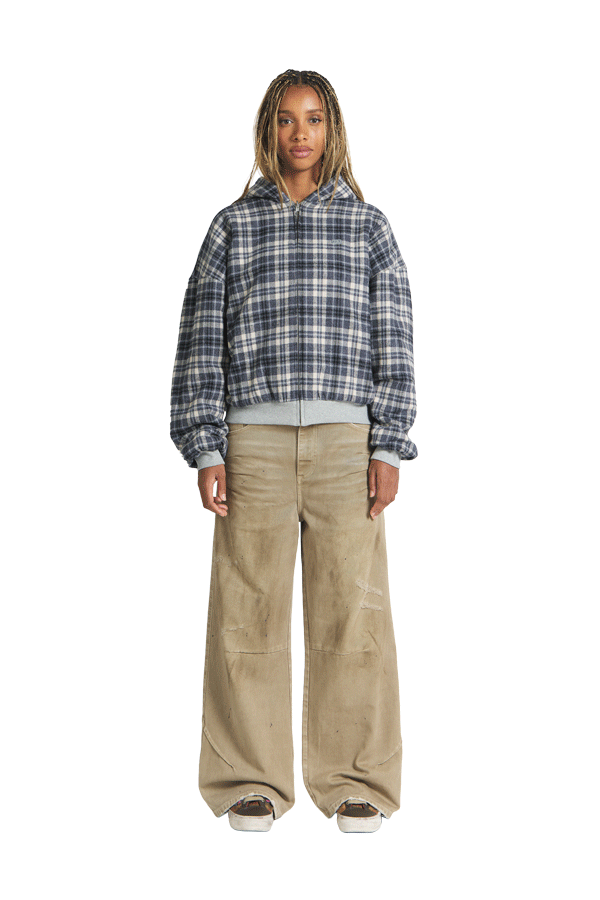 Reversible Flannel Zip-Hoodie Grey Blue