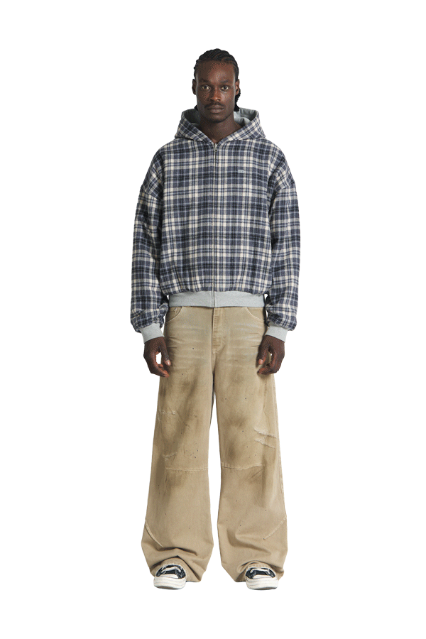 Reversible Flannel Zip-Hoodie Grey Blue