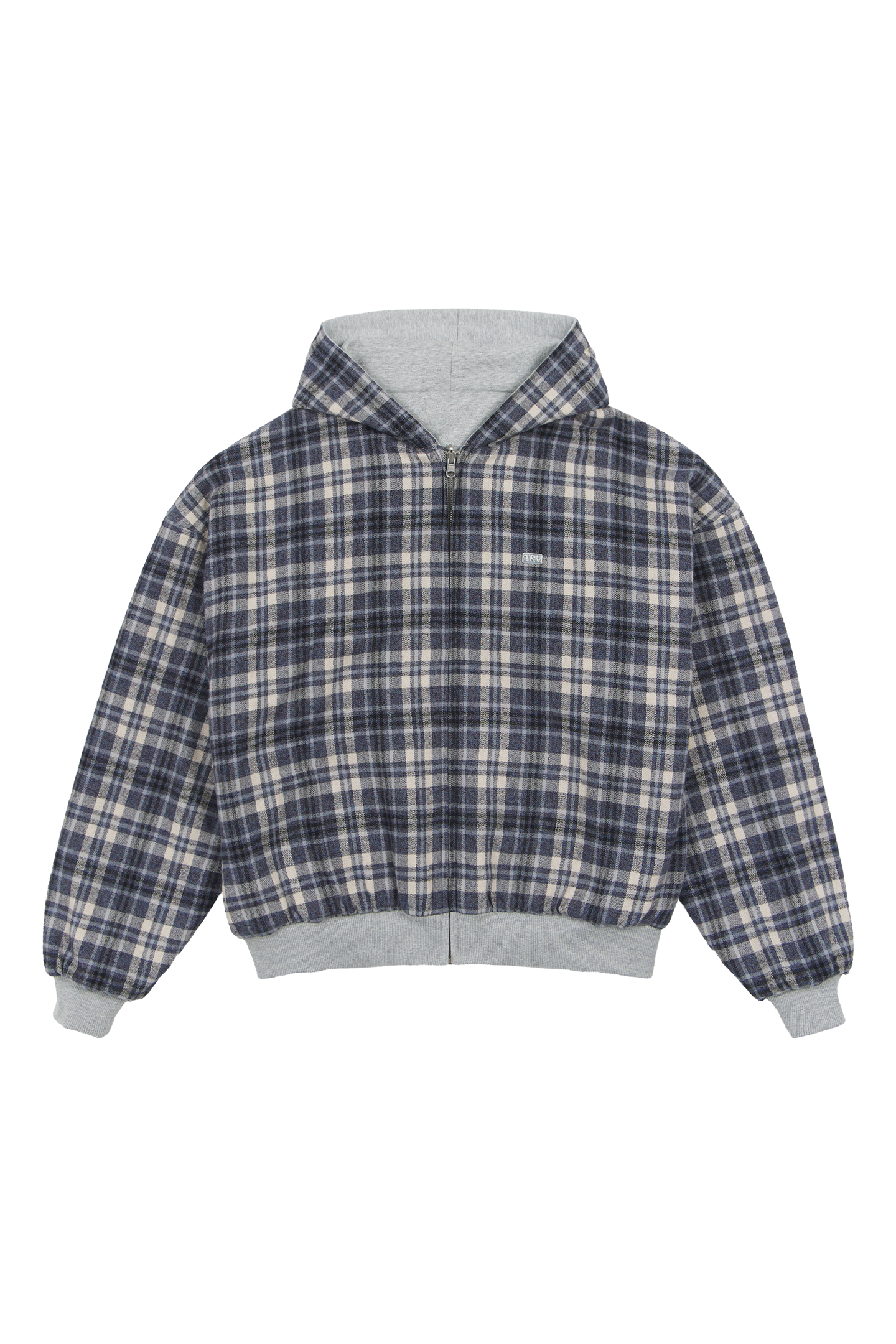 Reversible Flannel Zip-Hoodie Grey Blue