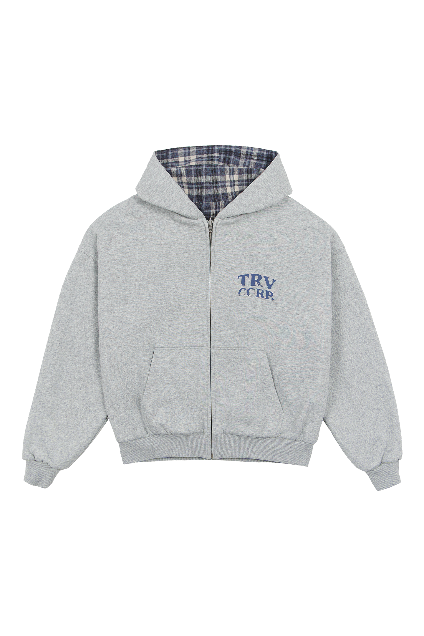 Reversible Flannel Zip-Hoodie Grey Blue