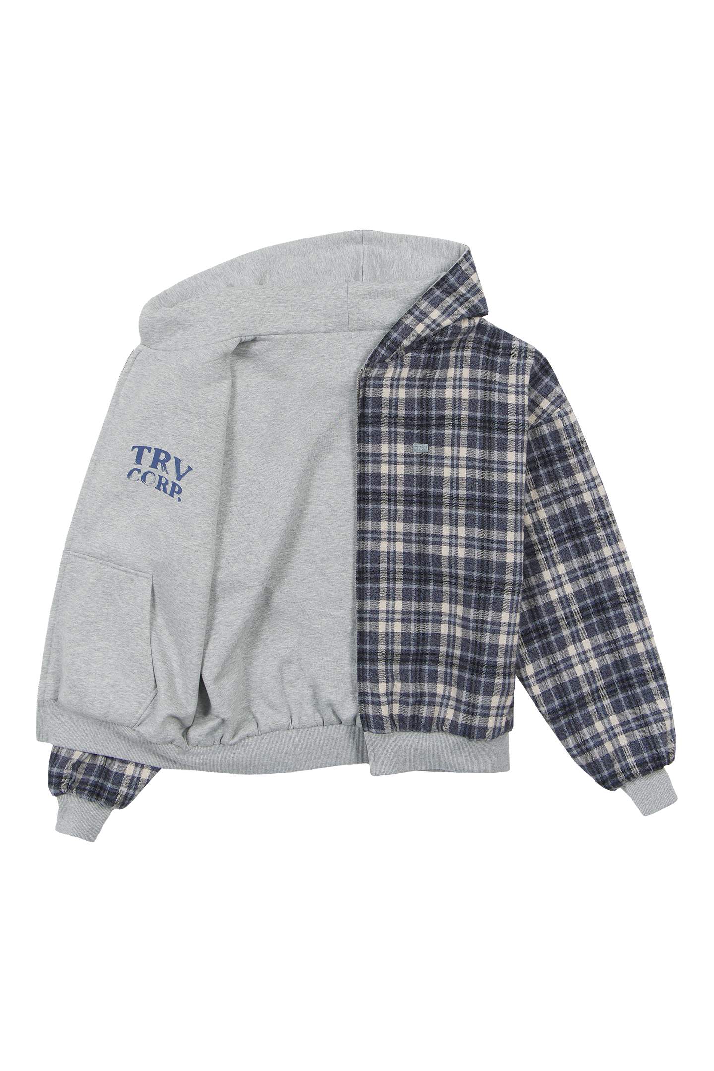 Reversible Flannel Zip-Hoodie Grey Blue