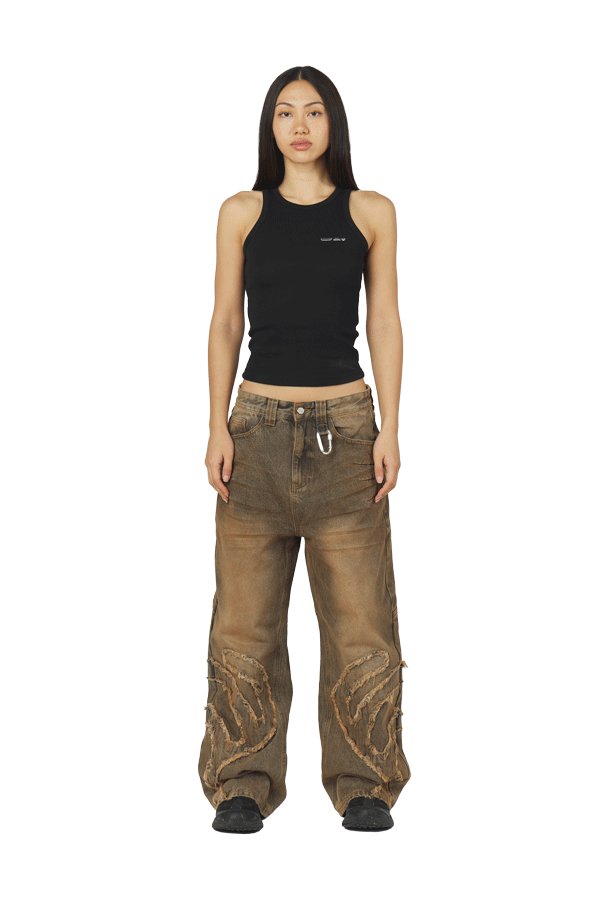 Rust Brown Patched Denim Jeans