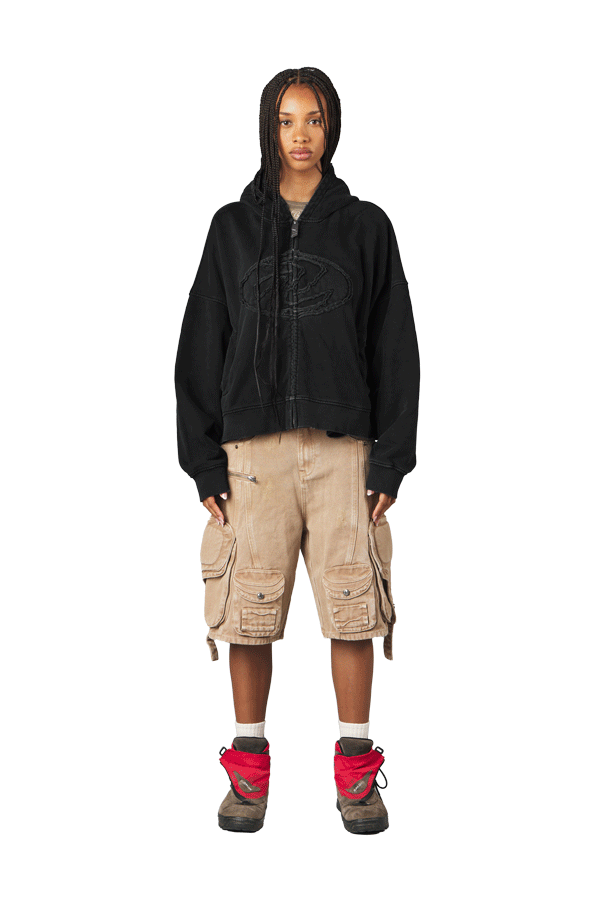 Black Patched Logo Zip Hoodie