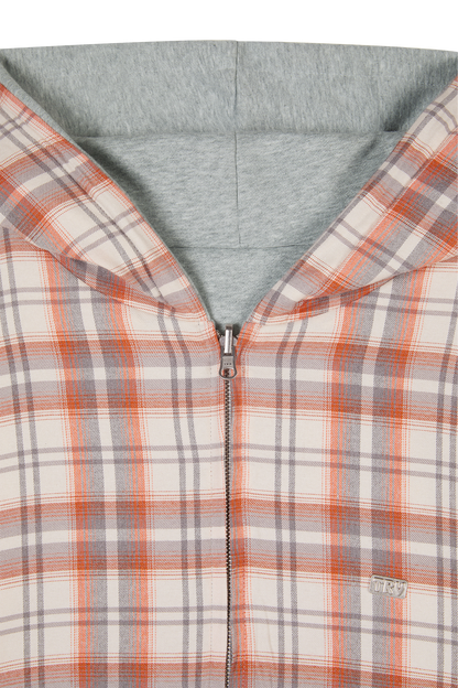 Reversible Flannel Zip-Hoodie Orange