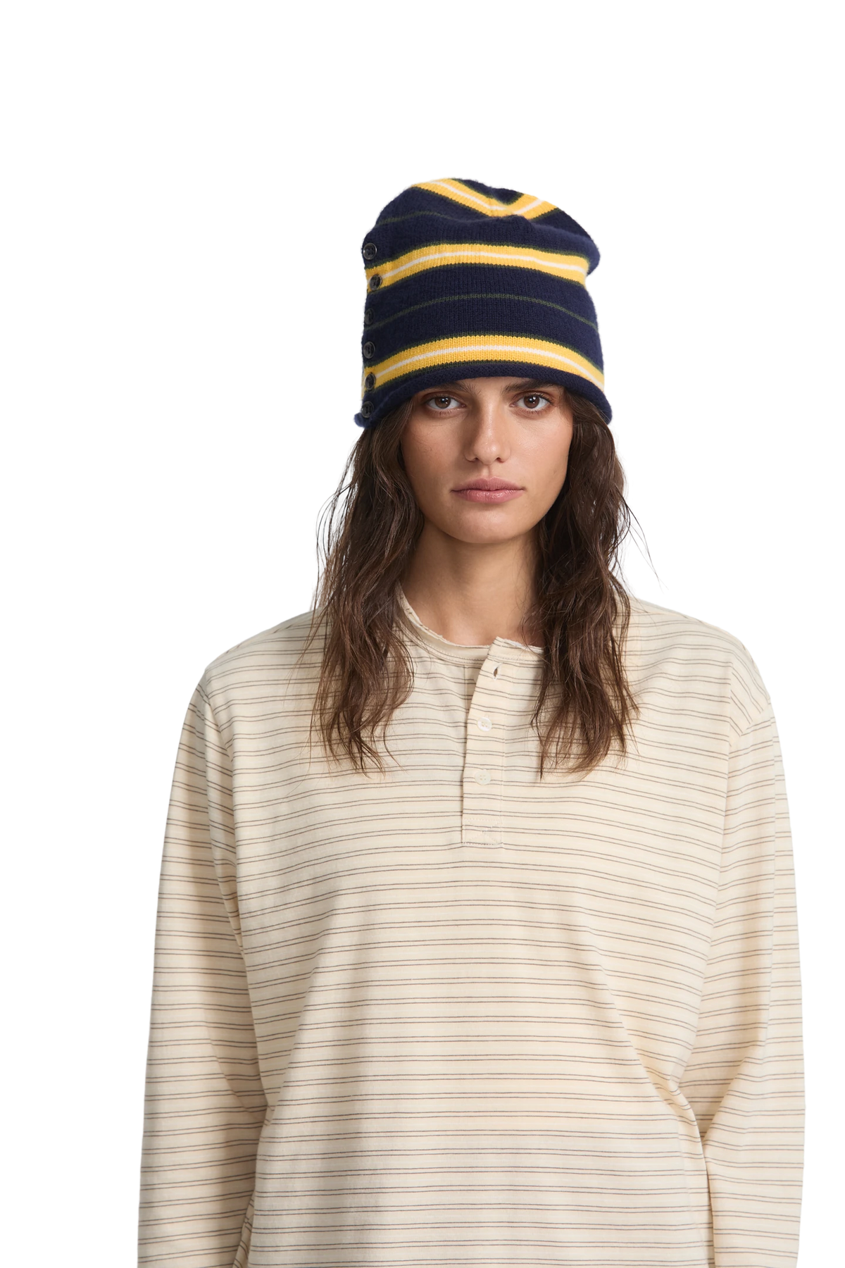 Striped Button Up Beanie