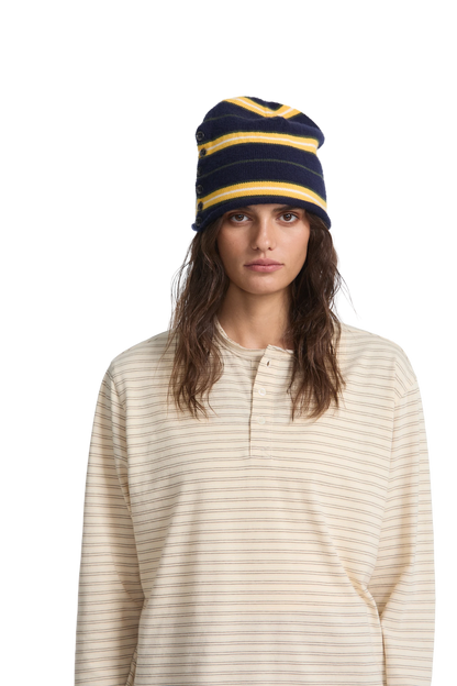 Striped Button Up Beanie