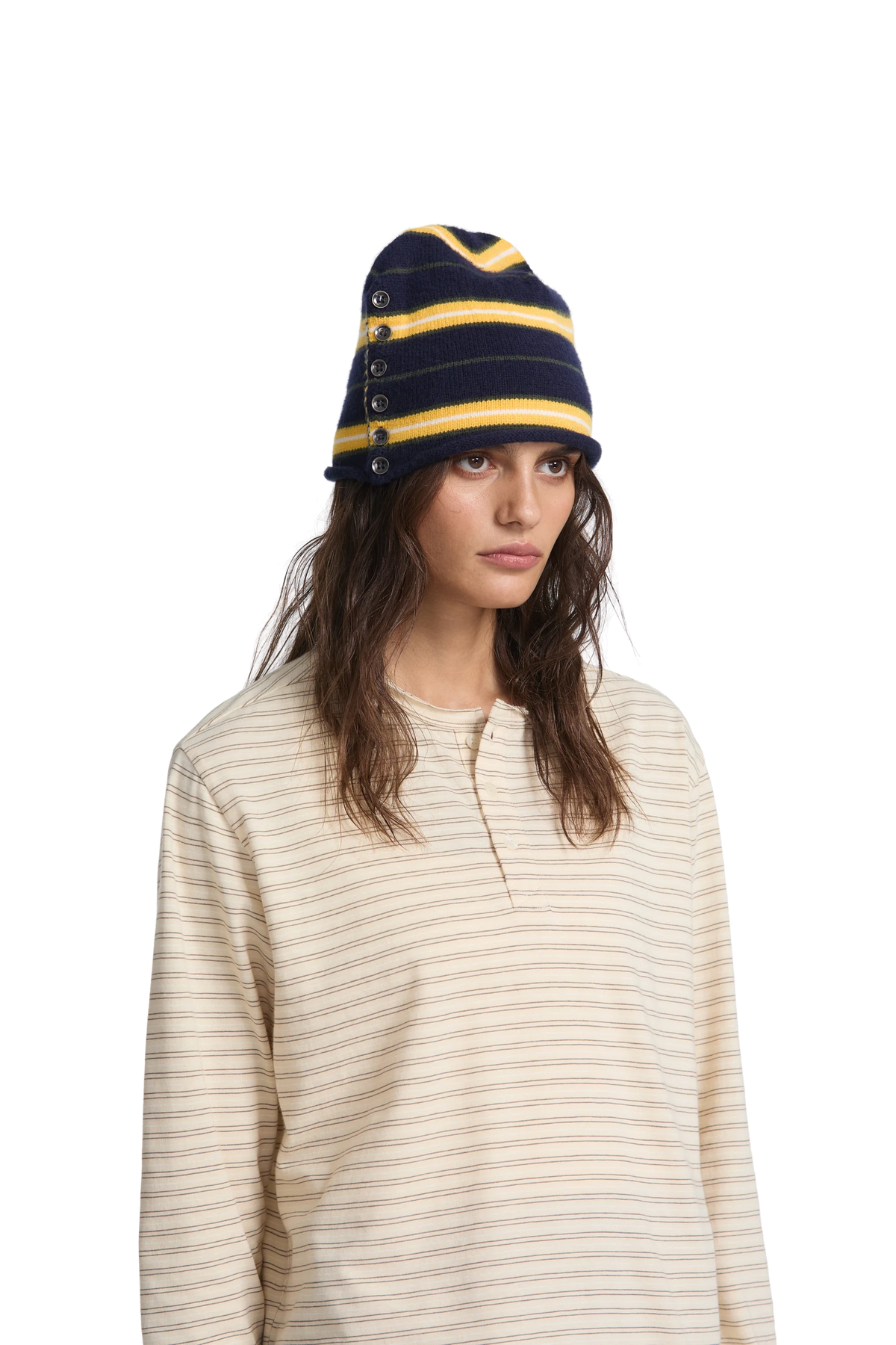 Striped Button Up Beanie