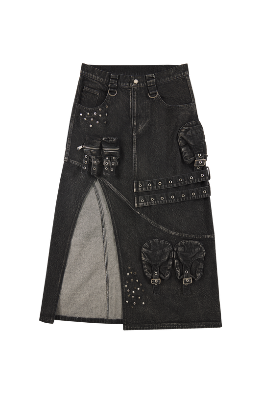 Black Denim Maxi Skirt
