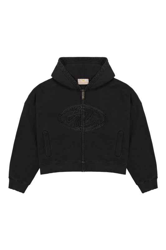 Black Patched Logo Zip Hoodie