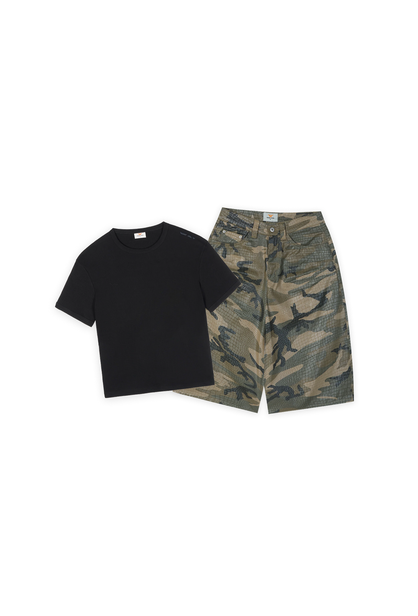 Ribbed Slim Tee Black x Reptile Camo Shorts