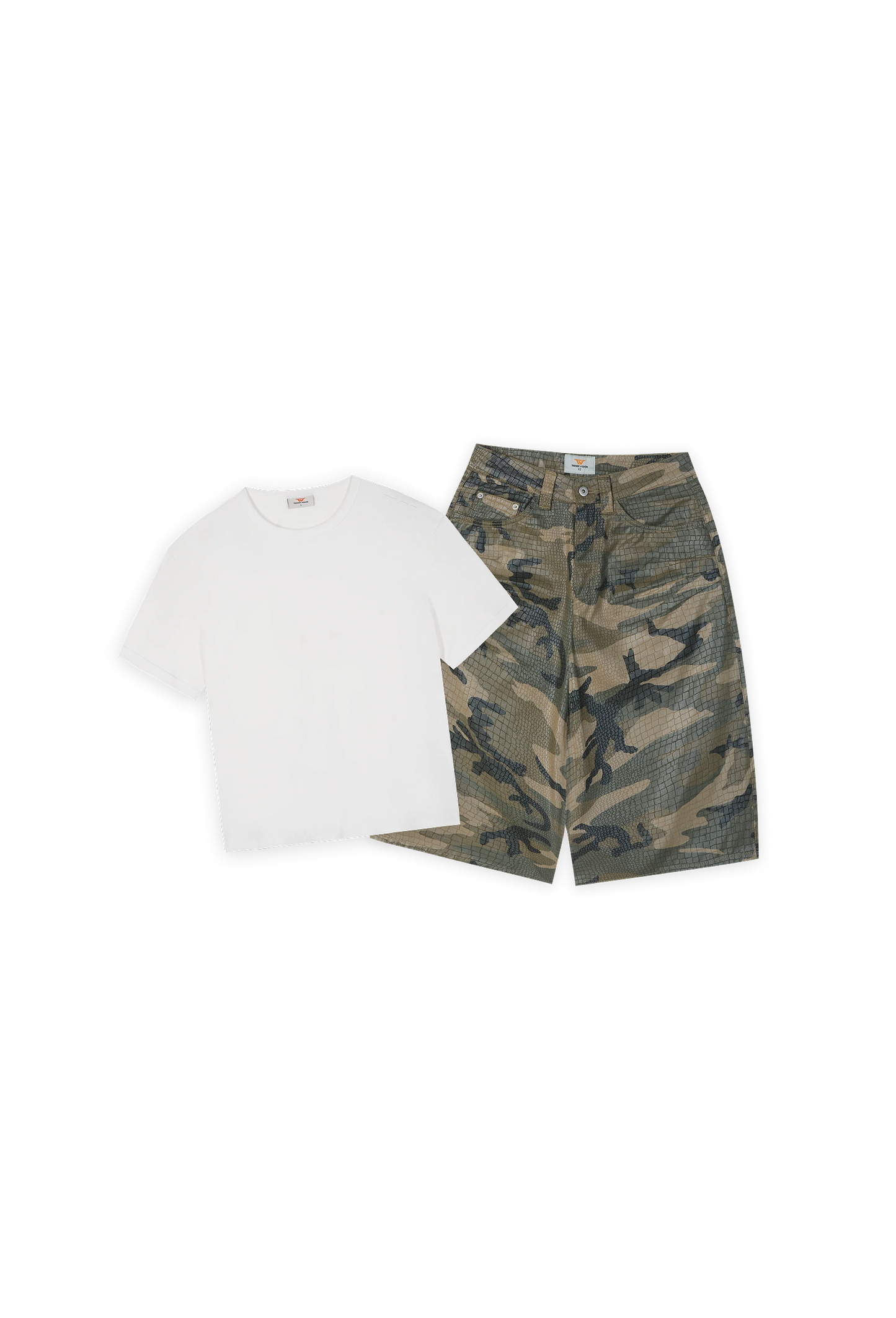 Ribbed Slim Tee White x Reptile Camo Shorts