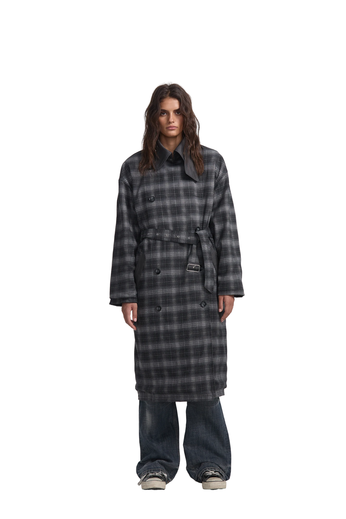 Reversible Plaid Trench Coat