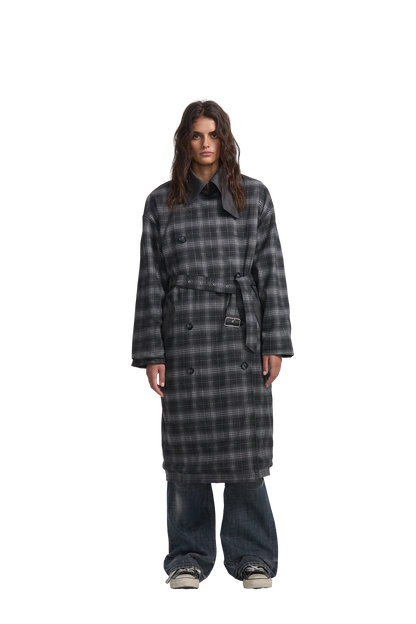 Reversible Plaid Trench Coat
