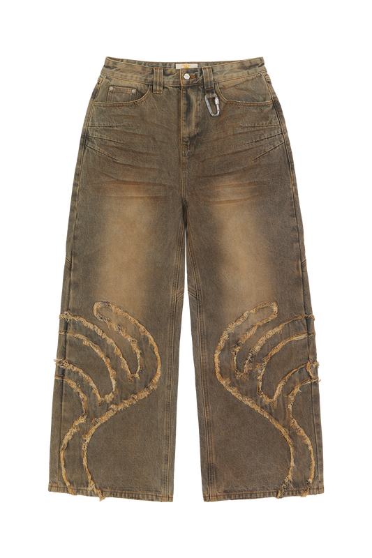 Rust Brown Patched Denim Jeans