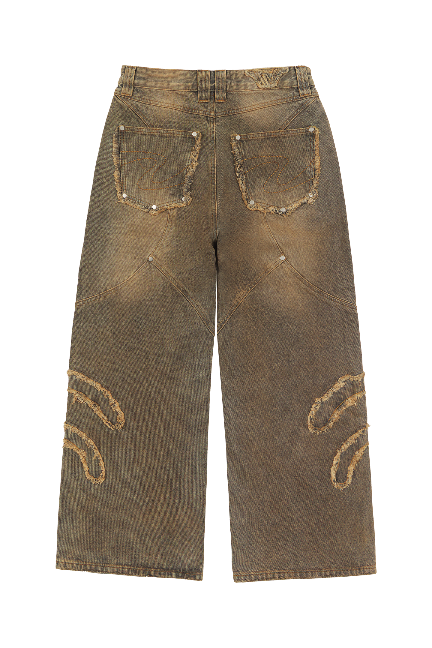 Rust Brown Patched Denim Jeans