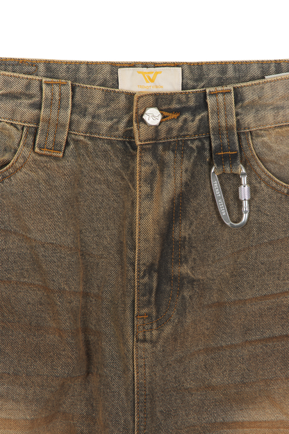 Rust Brown Patched Denim Jeans