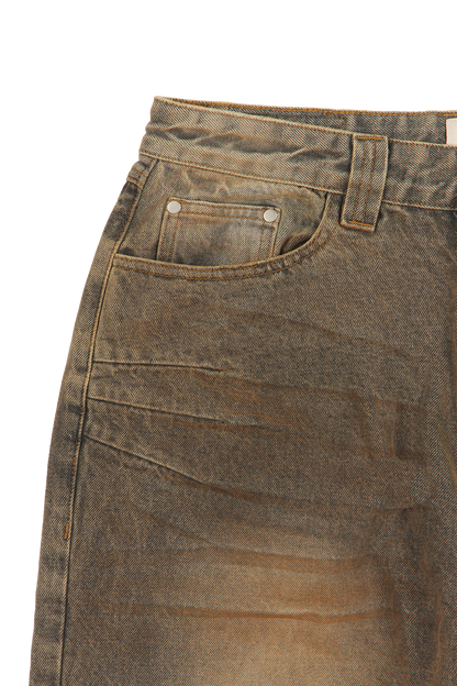 Rust Brown Patched Denim Jeans