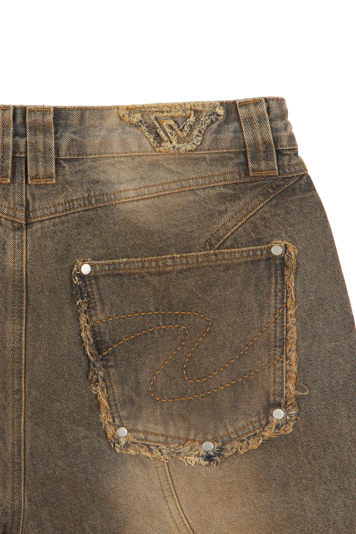 Rust Brown Patched Denim Jeans