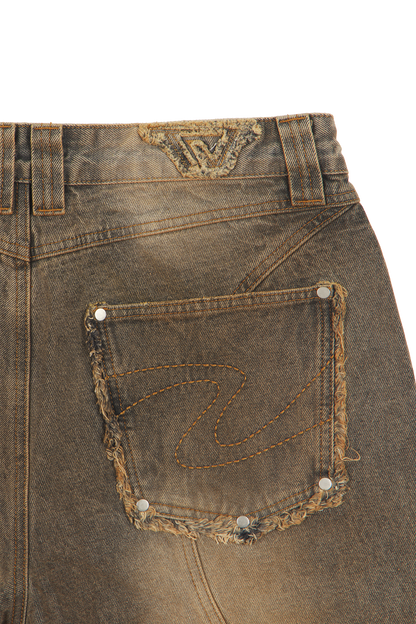 Rust Brown Patched Denim Jeans