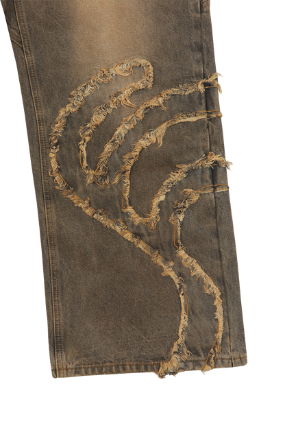 Rust Brown Patched Denim Jeans