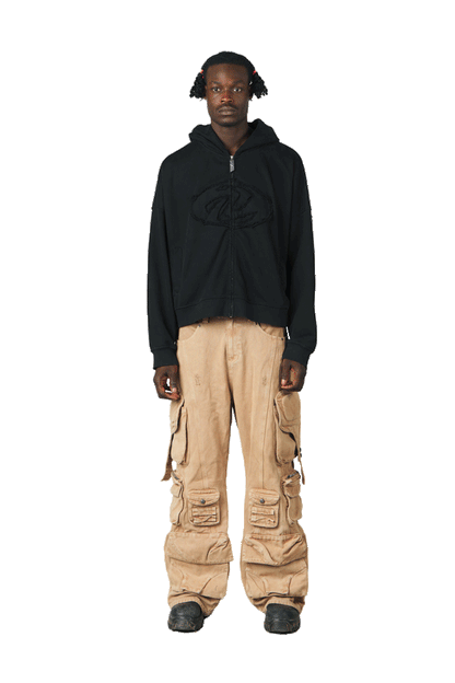 Black Patched Logo Zip Hoodie