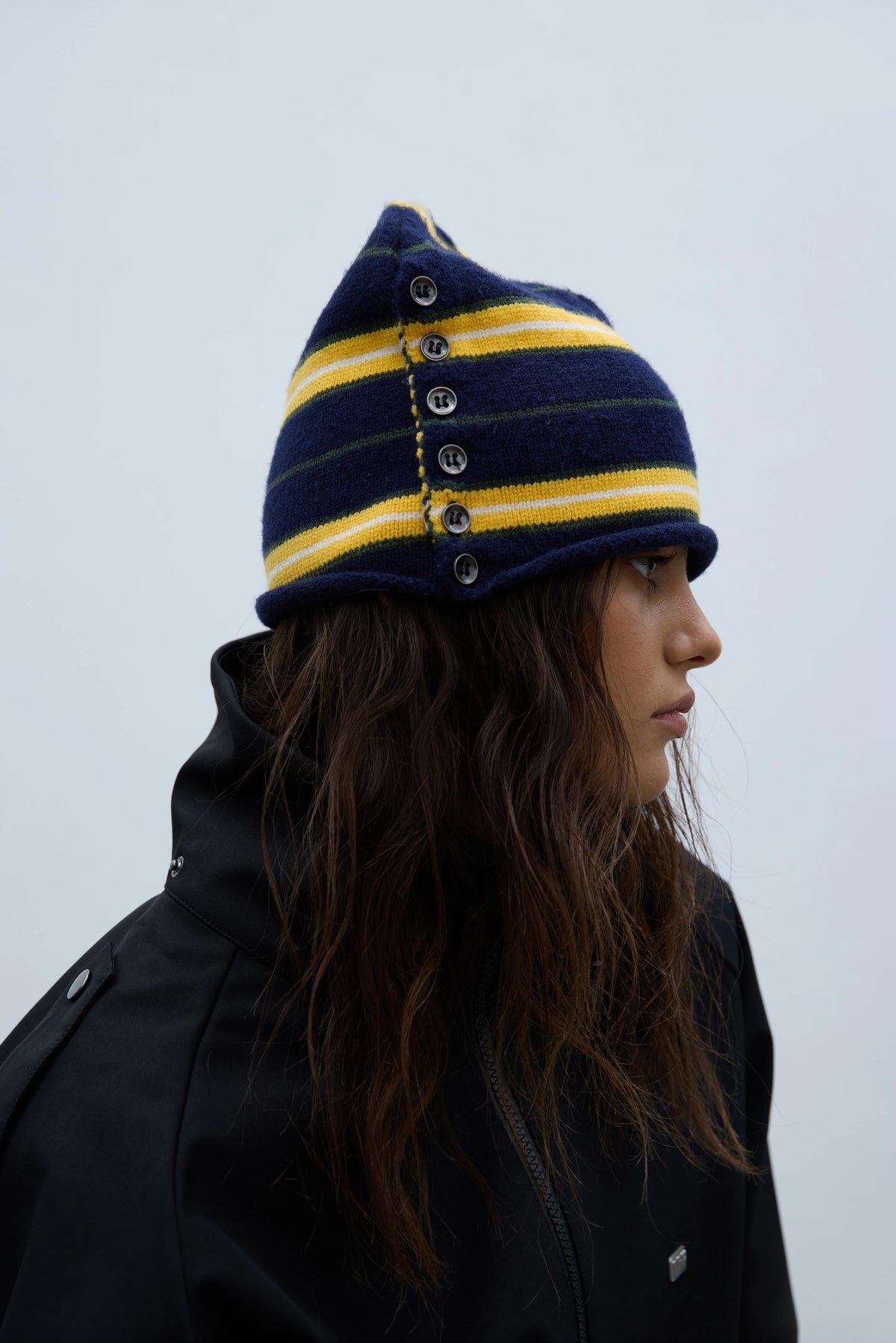 Striped Button Up Beanie