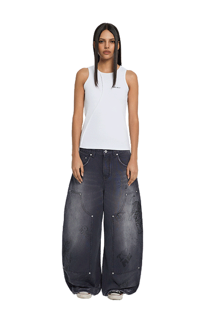 Scribbled Double Knee Pants