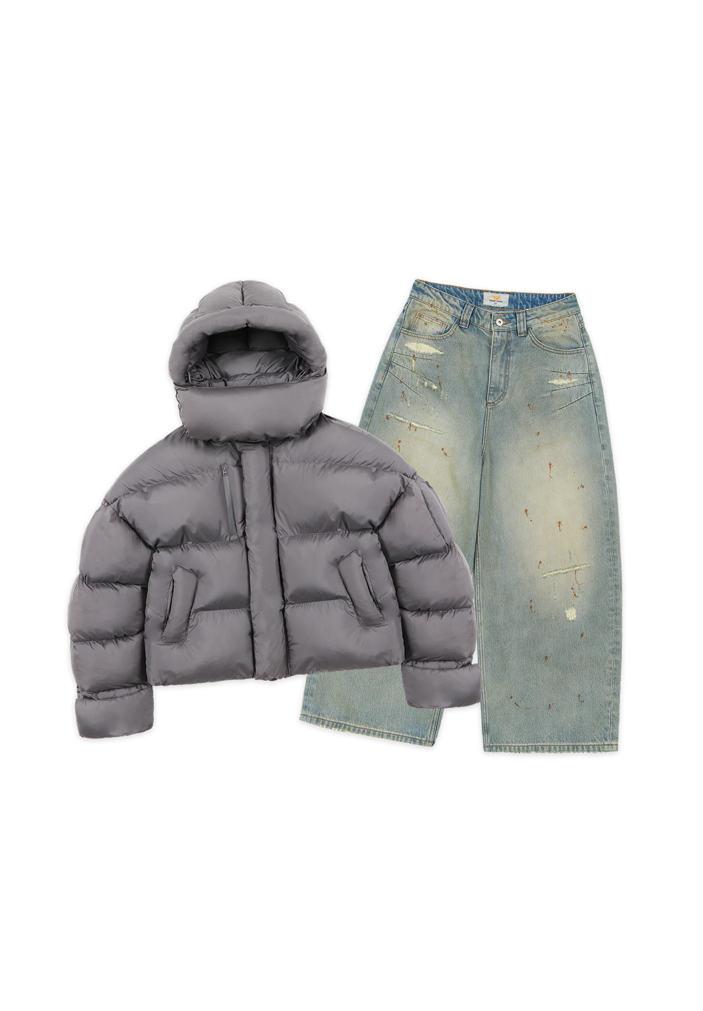 Puffer Anthracite x Repaired Construction Denim