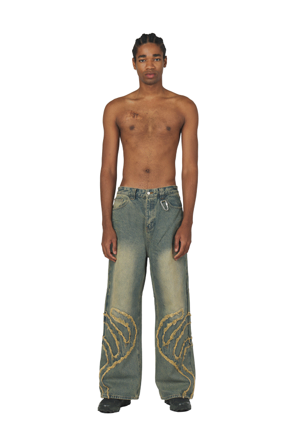Blue Patched Denim Jeans
