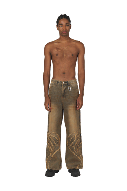 Rust Brown Patched Denim Jeans