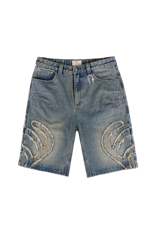 After Life Blue Patched Jorts