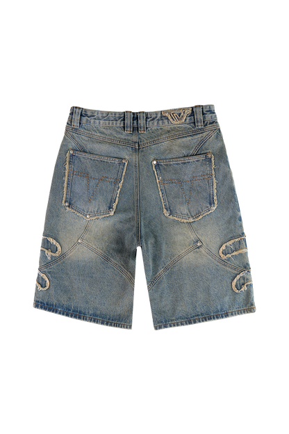 After Life Blue Patched Jorts