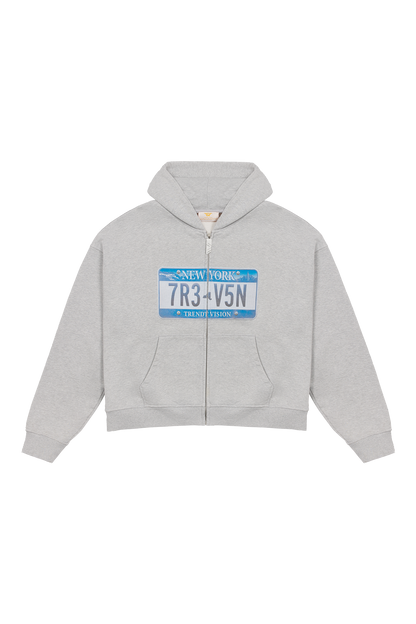 License Plate Zip Hoodie Grey Melange