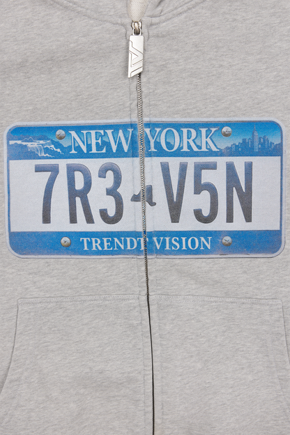 License Plate Zip Hoodie Grey Melange