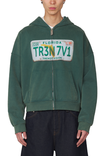 License Plate Zip Hoodie Forest Green