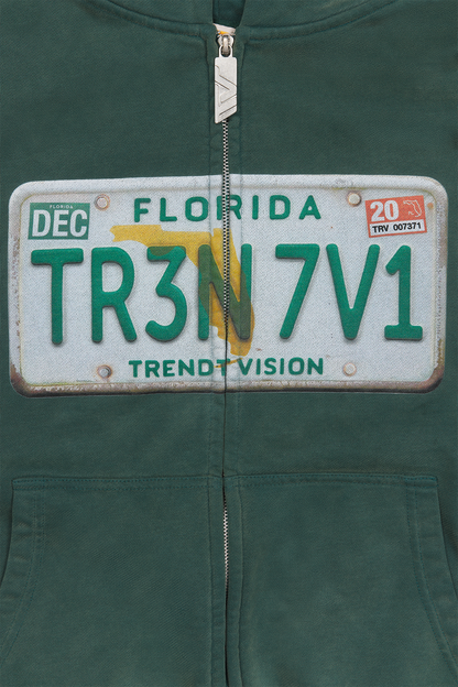 License Plate Zip Hoodie Forest Green