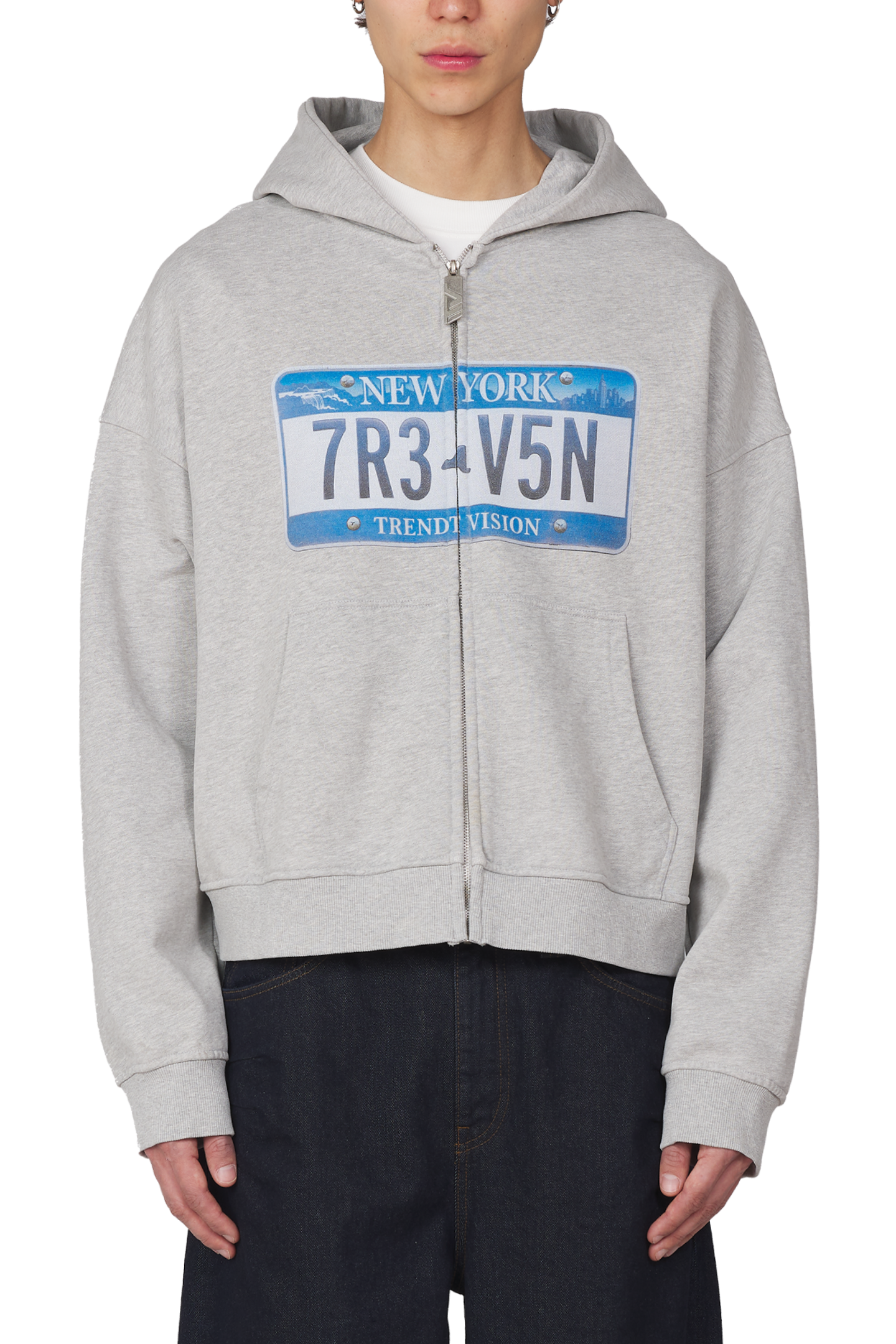 License Plate Zip Hoodie Grey Melange