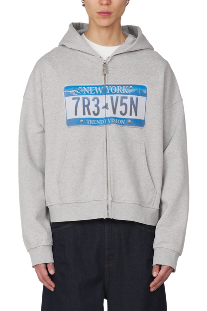 License Plate Zip Hoodie Grey Melange