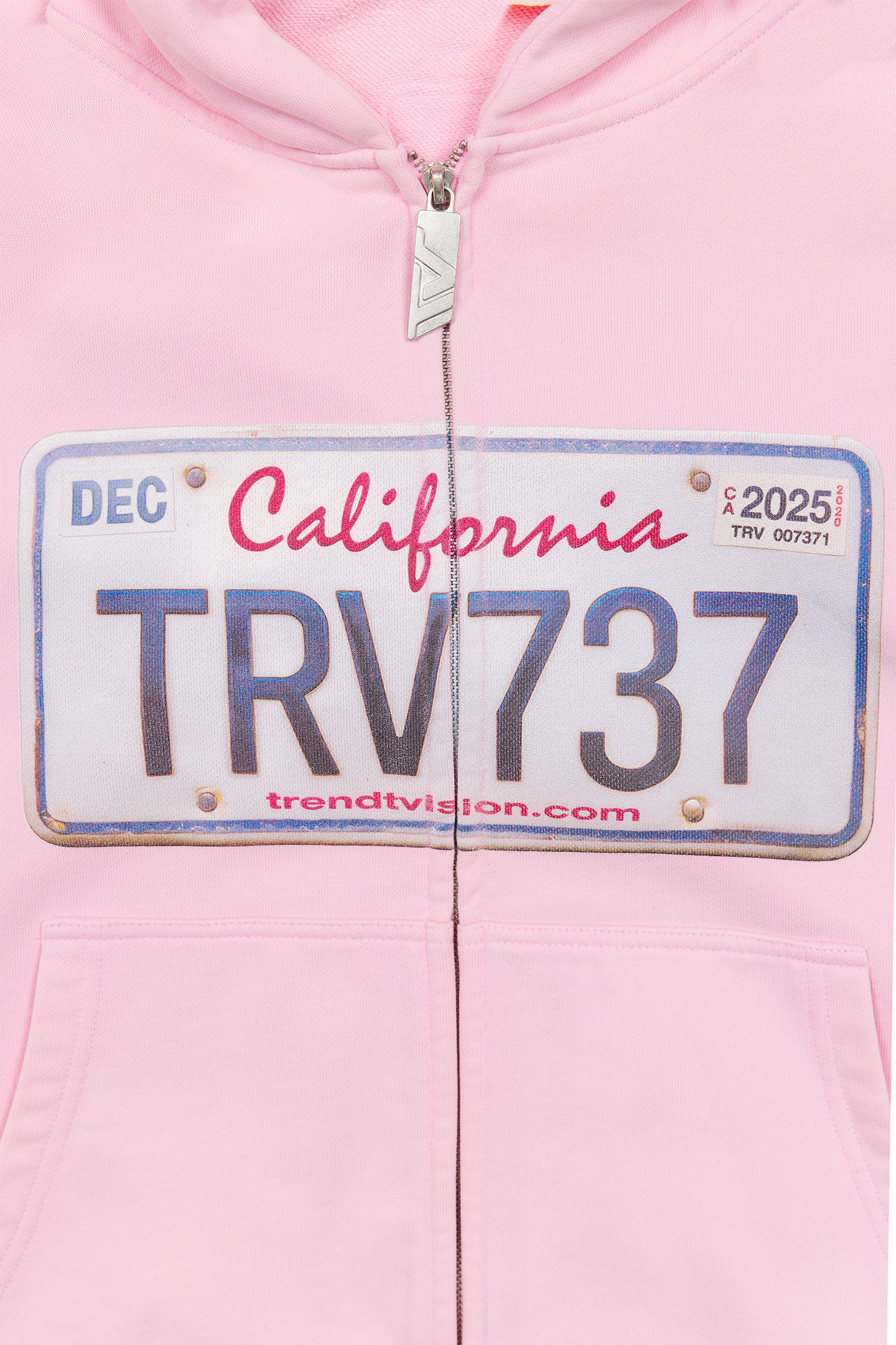 License Plate Zip Hoodie Pink
